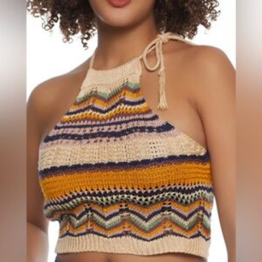 Full circle trends festival boho Multicolor Knit Halter Top